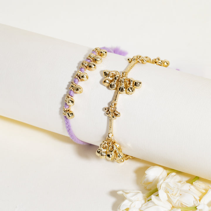 Gold and Lilac Ghungroo Rakhi for Bhaiya and Bhabhi