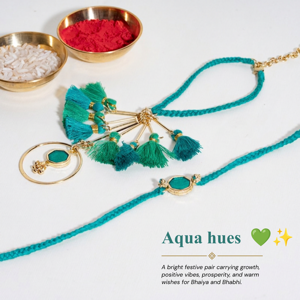 Enamel Green and Enamel Turqouise Rakhi Bandhan Lumba Rakhi For Bhaiya and Bhabhi