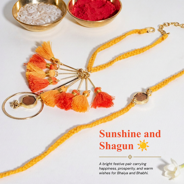 Enamel Orange Rakhi Bandhan Lumba Rakhi For Bhaiya and Bhabhi