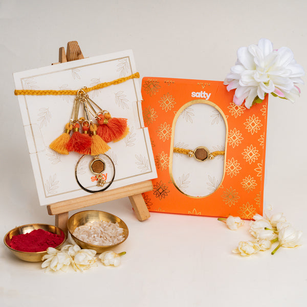 Enamel Orange Rakhi Bandhan Lumba Rakhi For Bhaiya and Bhabhi