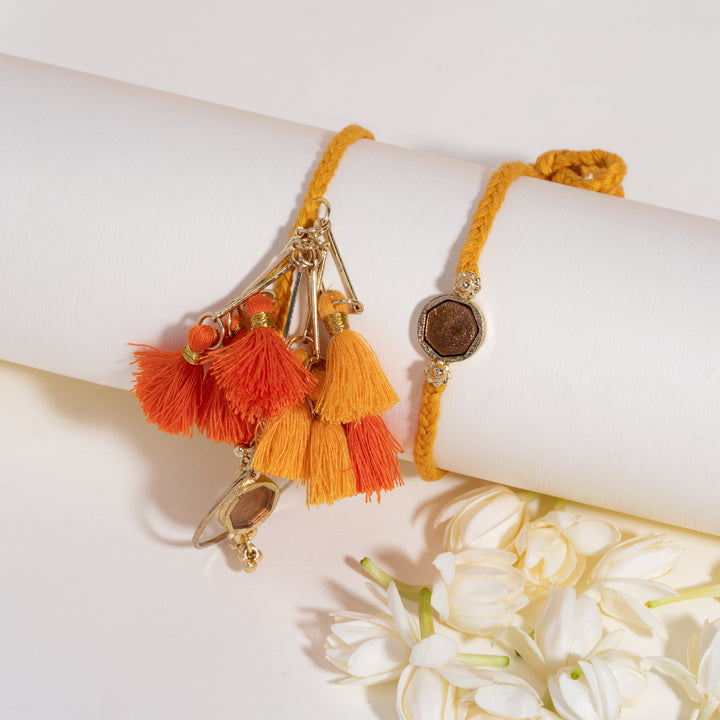 Enamel Orange Rakhi Bandhan Lumba Rakhi For Bhaiya and Bhabhi