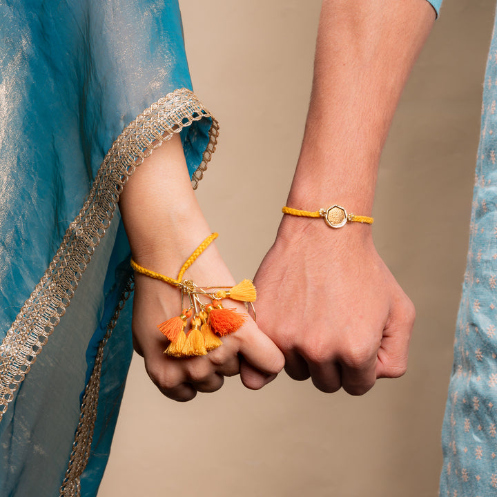 Enamel Orange Rakhi Bandhan Lumba Rakhi For Bhaiya and Bhabhi