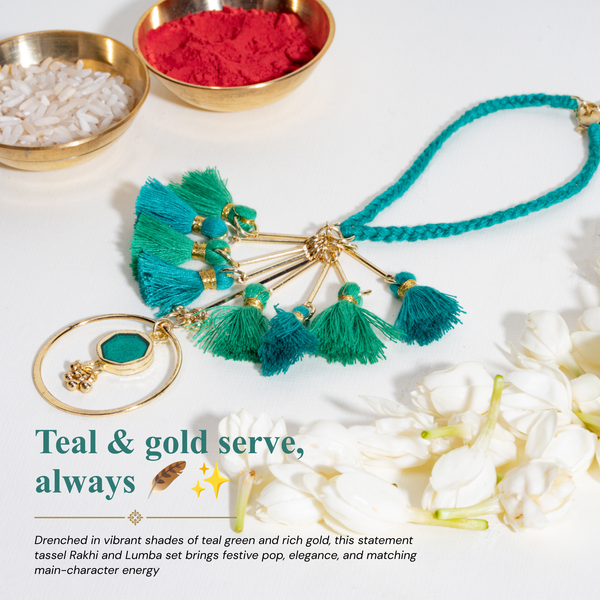 Green Tassel And Enamel Lumba Bandhan Rakhi For Bhabhi