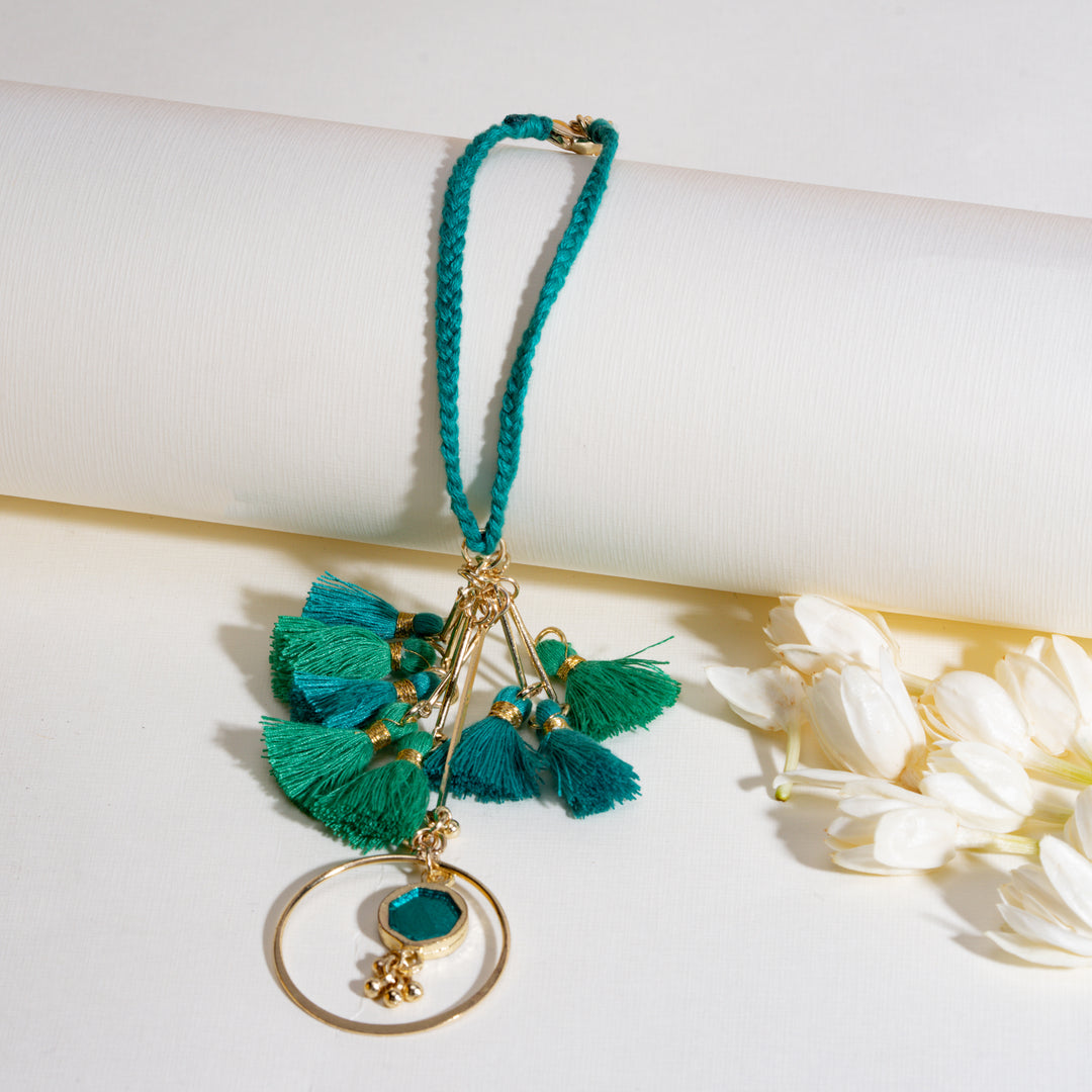 Green Tassel And Enamel Lumba Bandhan Rakhi For Bhabhi