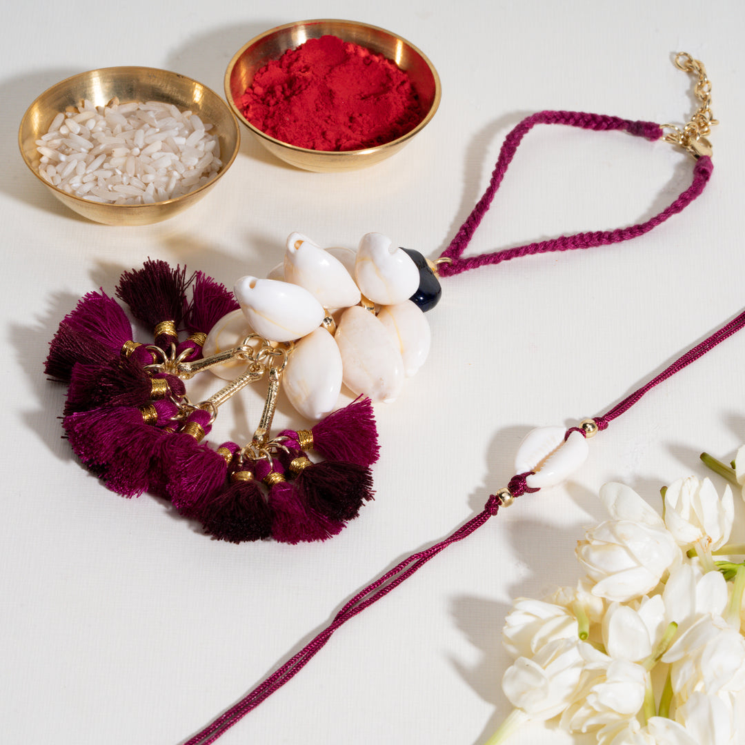 Shell Mangenta Rakhi Bandhan Lumba Rakhi For Bhaiya and Bhabhi