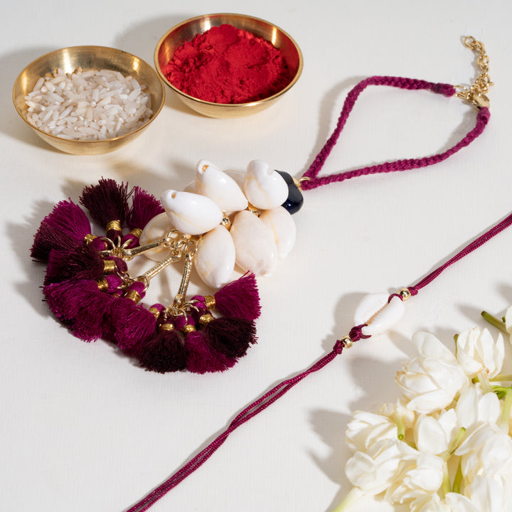 Shell Mangenta Rakhi Bandhan Lumba Rakhi For Bhaiya and Bhabhi