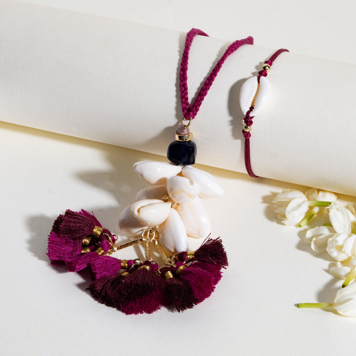 Shell Mangenta Rakhi Bandhan Lumba Rakhi For Bhaiya and Bhabhi