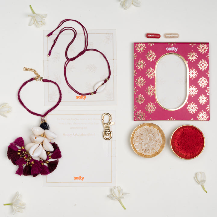 Shell Mangenta Rakhi Bandhan Lumba Rakhi For Bhaiya and Bhabhi