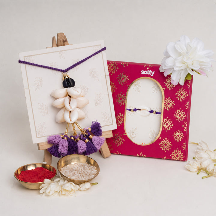 Shell Purple Rakhi Bandhan Lumba Rakhi For Bhaiya and Bhabhi