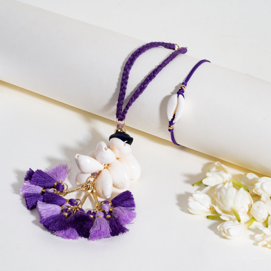 Shell Purple Rakhi Bandhan Lumba Rakhi For Bhaiya and Bhabhi