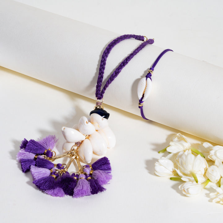 Shell Purple Rakhi Bandhan Lumba Rakhi For Bhaiya and Bhabhi
