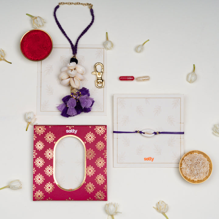 Shell Purple Rakhi Bandhan Lumba Rakhi For Bhaiya and Bhabhi