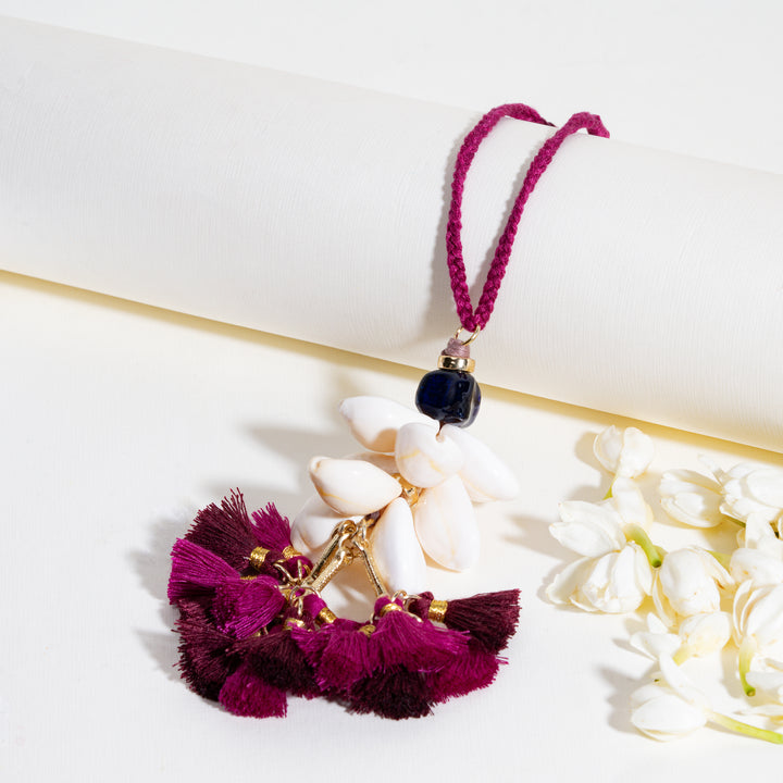 Magenta Tassel And Shell Lumba Bandhan Rakhi For Bhabhi