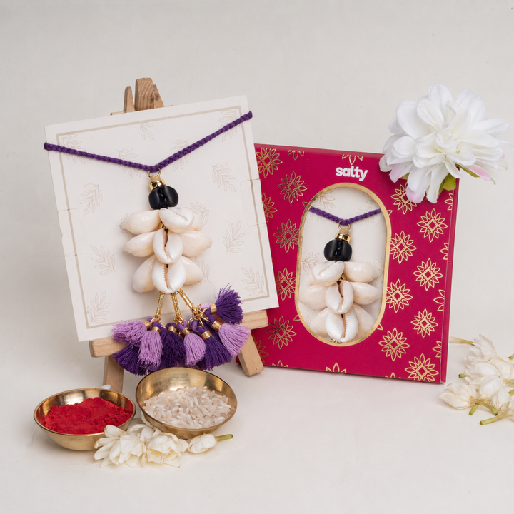 Lavender Tassel And Shell Lumba Bandhan Rakhi For Bhabhi