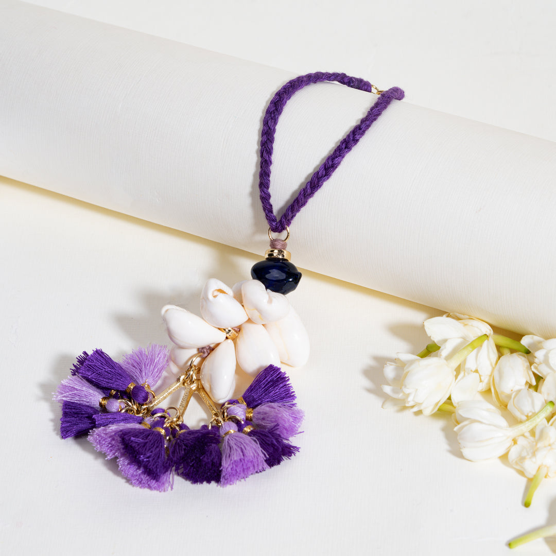 Lavender Tassel And Shell Lumba Bandhan Rakhi For Bhabhi