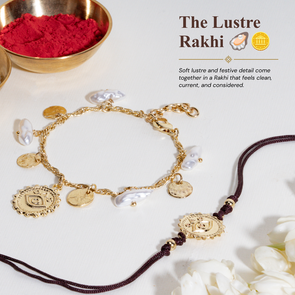 Pearl Evil Eye Gold and Chocolate Rakhi for Bhaiya and Bhabhi