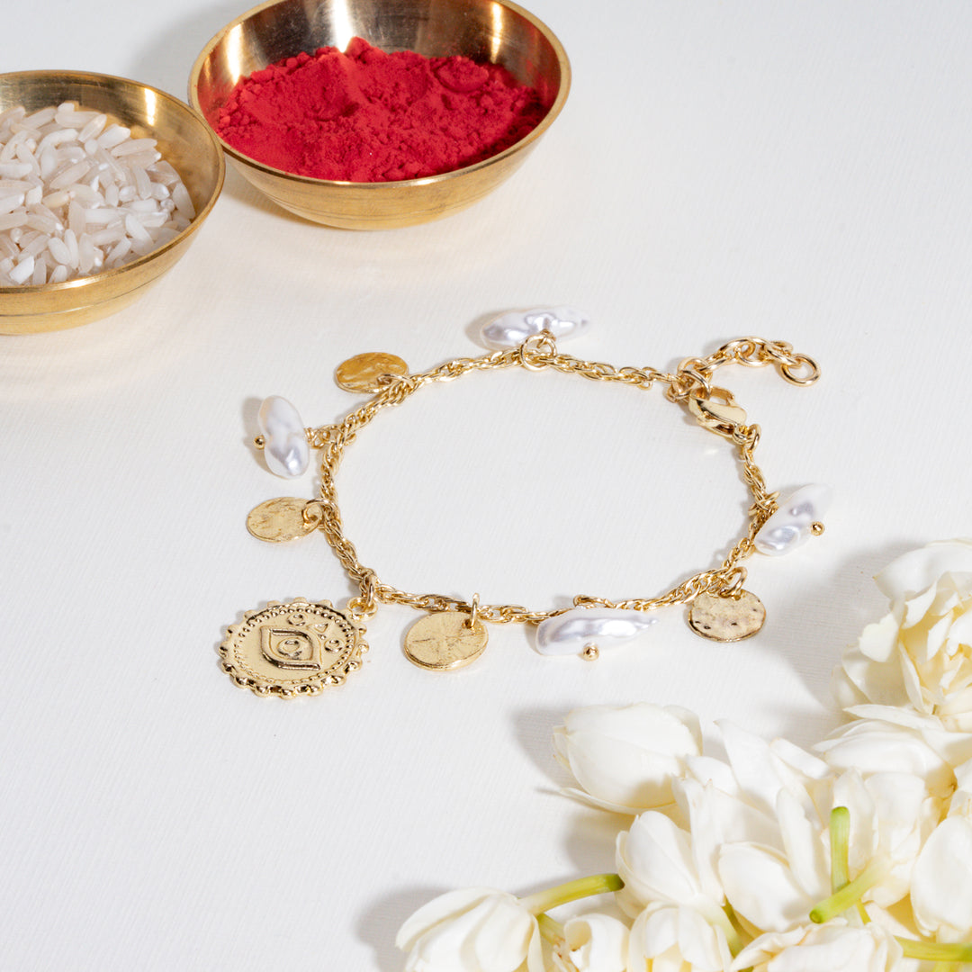 Pearl And Coin Shagun Bandhan Rakhi For Bhabhi