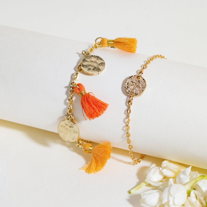 Coin and Tassel Gold and Orange Rakhi Bandhan Lumba Rakhi For Bhaiya and Bhabhi