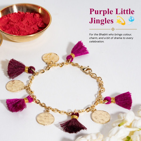 Purple Tassel Coin Hanging Bandhan Rakhi For Bhabhi
