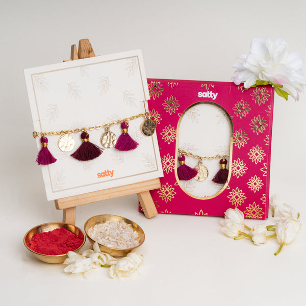 Purple Tassel Coin Hanging Bandhan Rakhi For Bhabhi