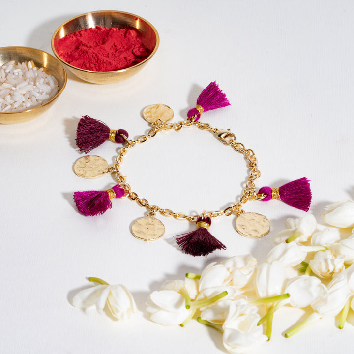 Purple Tassel Coin Hanging Bandhan Rakhi For Bhabhi