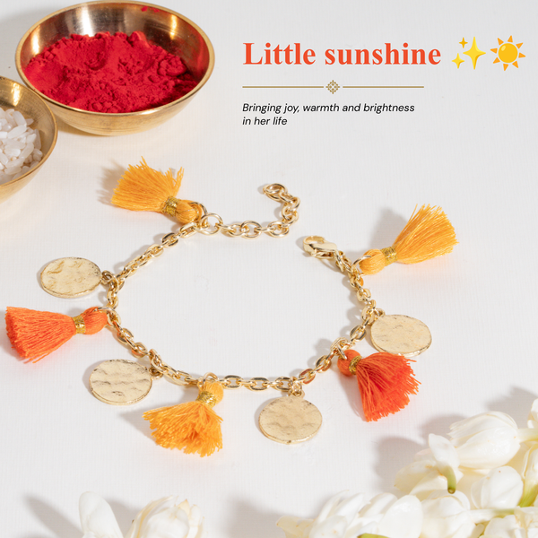Orange Tassel Coin Hanging Bandhan Rakhi For Bhabhi