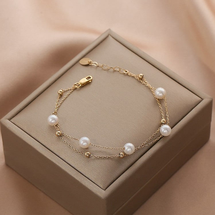Pearl Drift Layered Bracelet - Gold