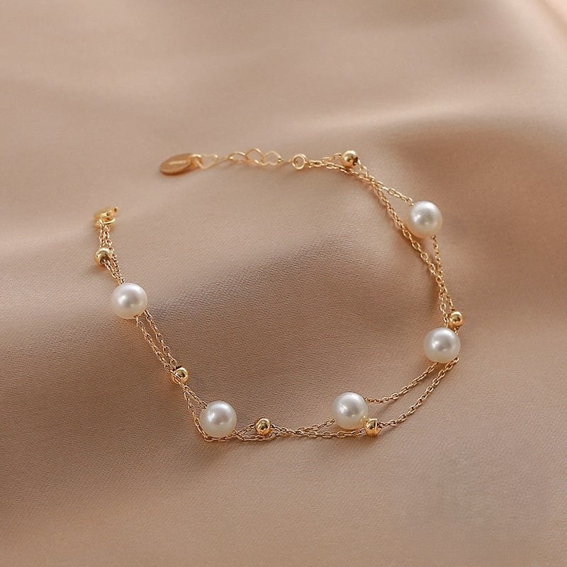 Pearl Drift Layered Bracelet - Gold