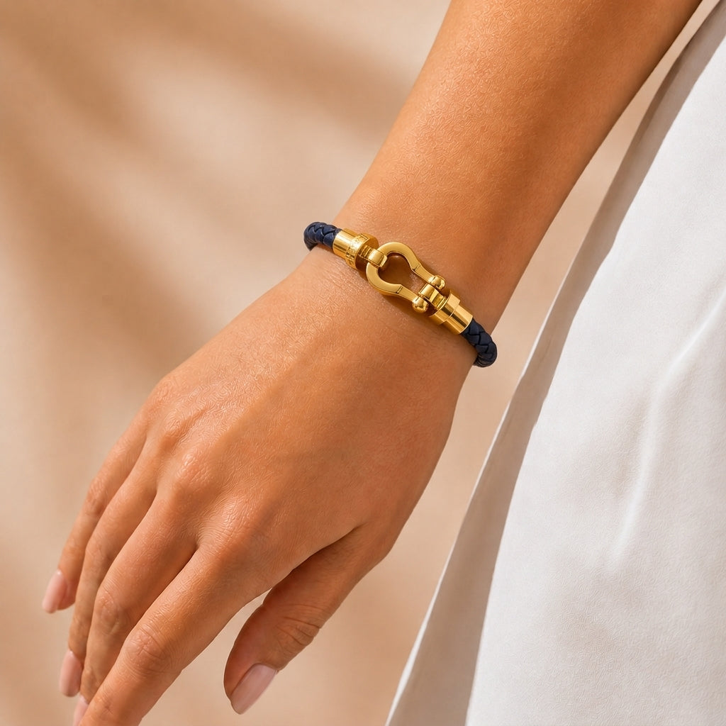 Onyx Shackle Cord Bracelet - Blue