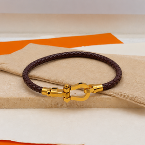 Onyx Shackle Cord Bracelet - Brown
