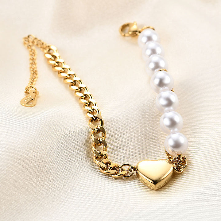 Golden Heart Pearl Bracelet