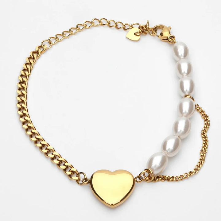 Golden Heart Pearl Bracelet