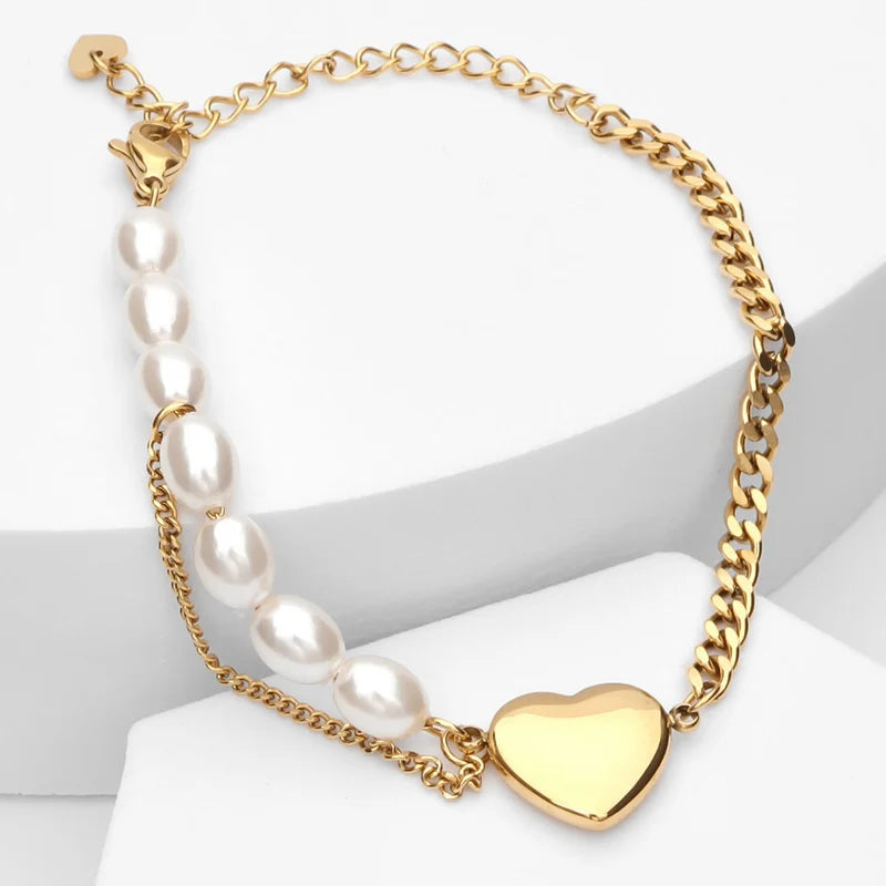 Golden Heart Pearl Bracelet