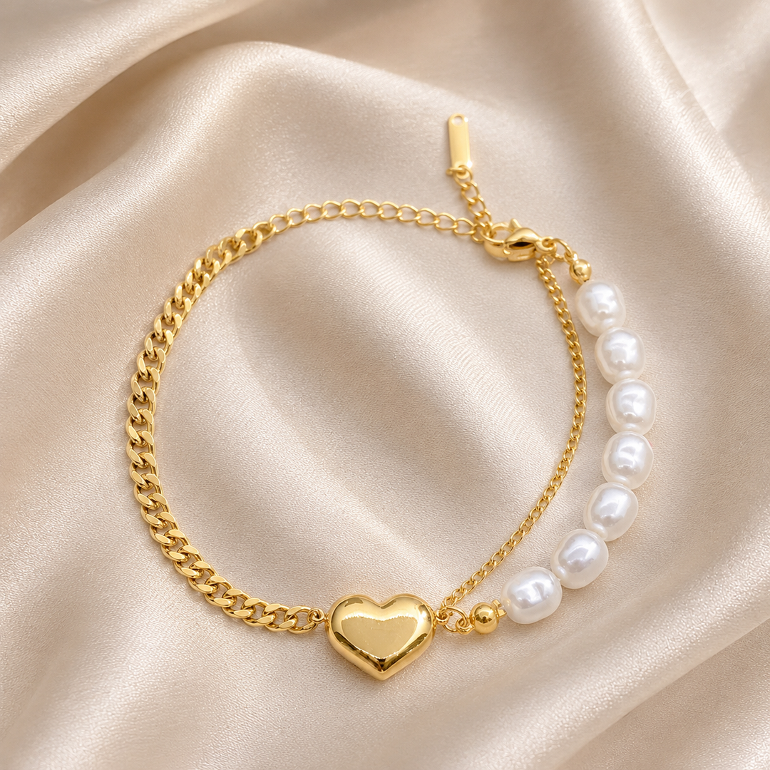 Golden Heart Pearl Bracelet
