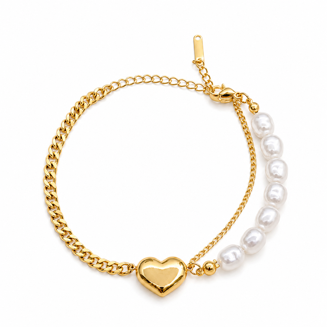 Golden Heart Pearl Bracelet