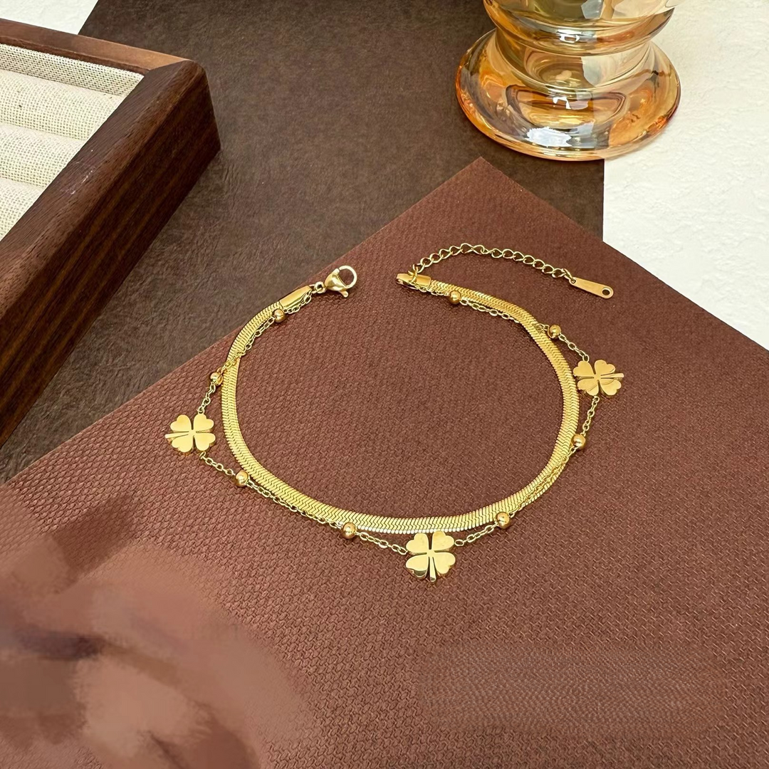 Lucky Clover Layered Anklet