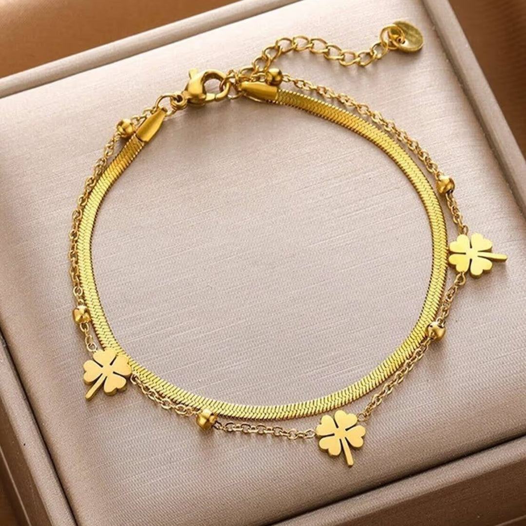 Lucky Clover Layered Anklet