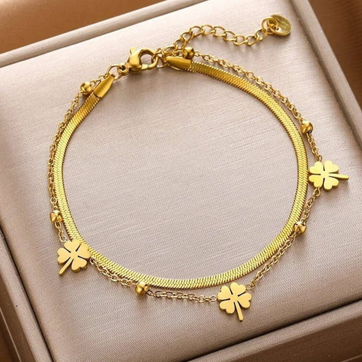 Lucky Clover Layered Anklet