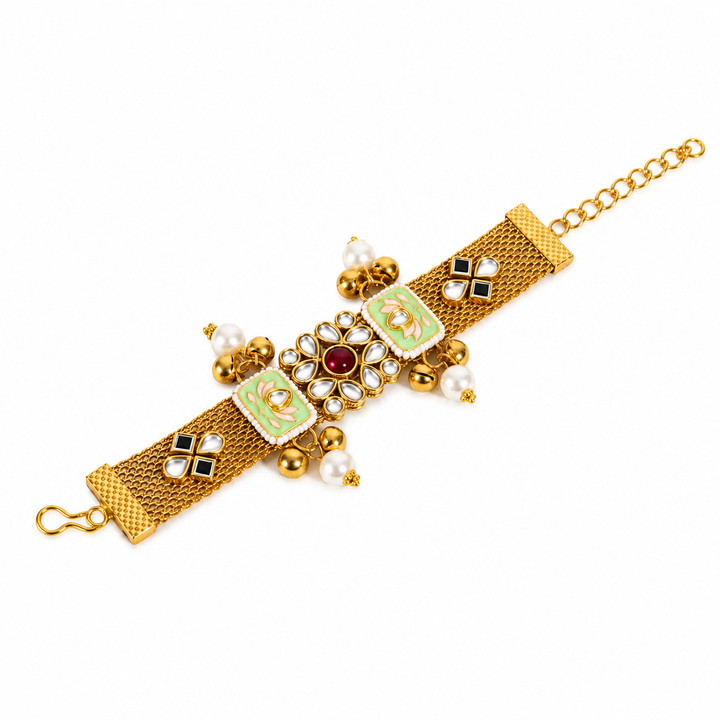 Floral Enamel Pearl Mesh Bracelet