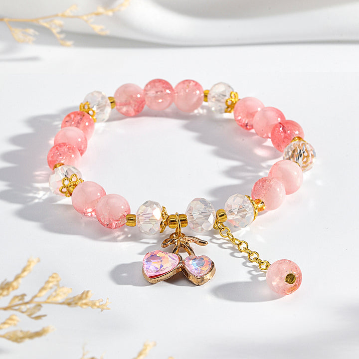 Sweet Cherry Charm Beaded Bracelet - Orange