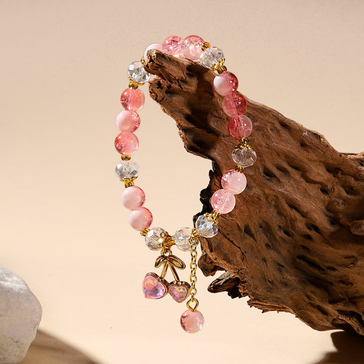 Sweet Cherry Charm Beaded Bracelet - Orange