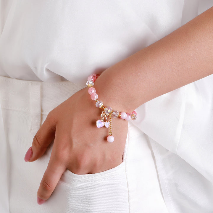 Sweet Cherry Charm Beaded Bracelet - Orange