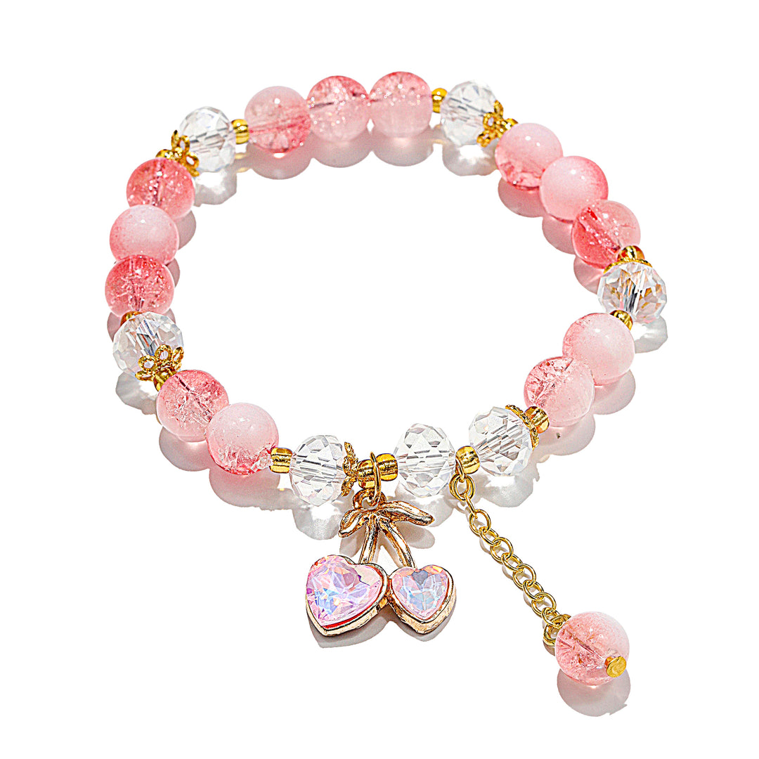 Sweet Cherry Charm Beaded Bracelet - Orange