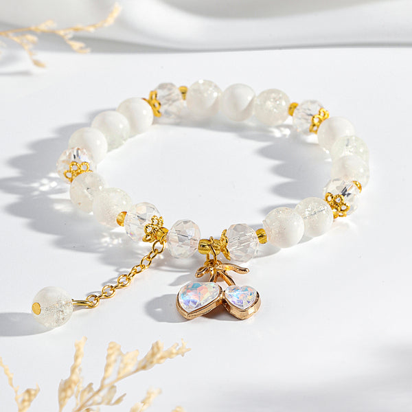 Sweet Cherry Charm Beaded Bracelet - White
