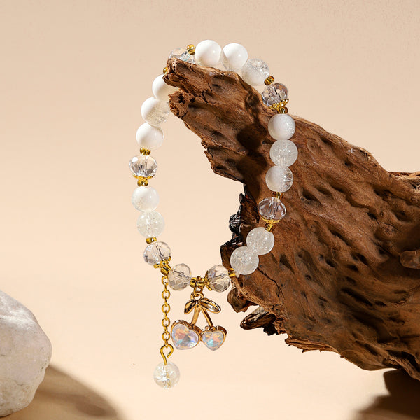 Sweet Cherry Charm Beaded Bracelet - White