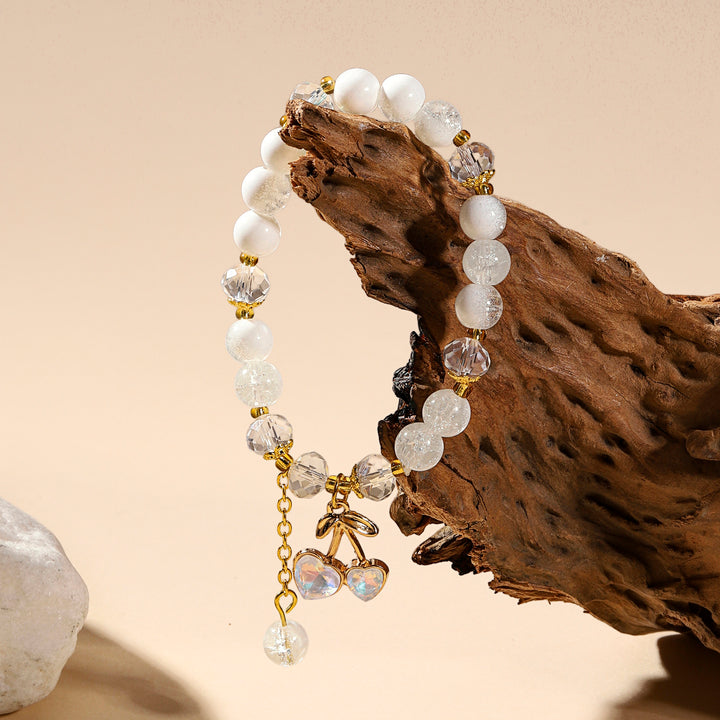 Sweet Cherry Charm Beaded Bracelet - White
