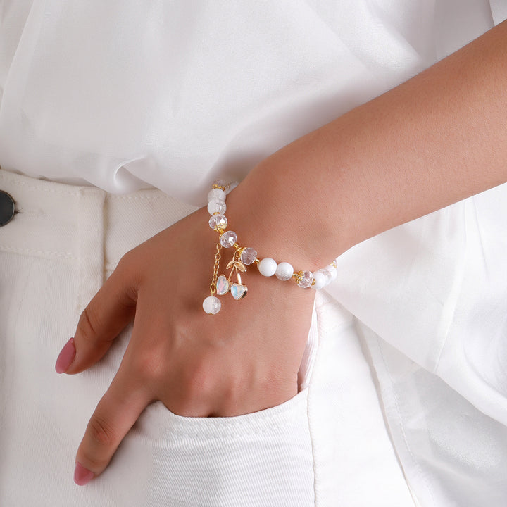 Sweet Cherry Charm Beaded Bracelet - White