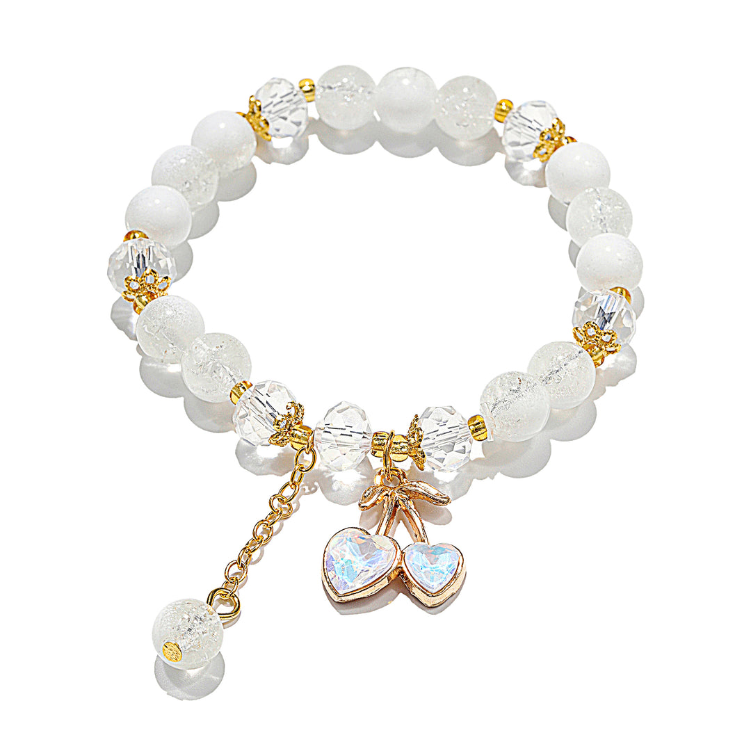 Sweet Cherry Charm Beaded Bracelet - White