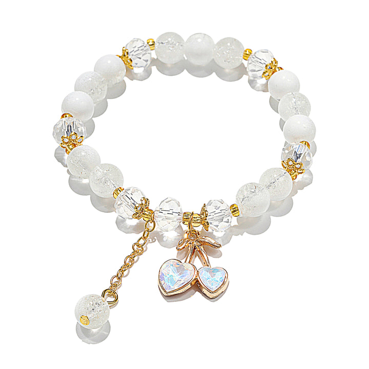 Sweet Cherry Charm Beaded Bracelet - White