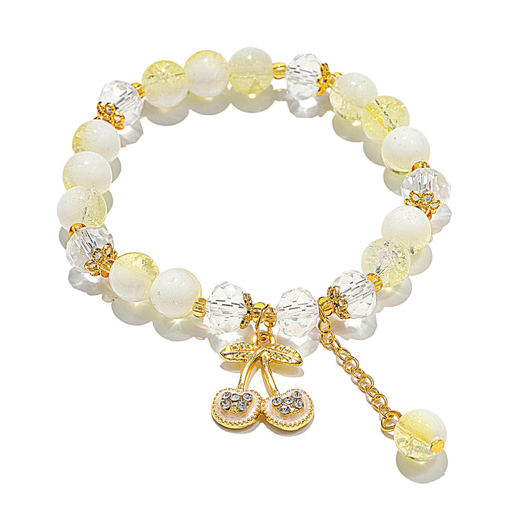 Sweet Cherry Charm Beaded Bracelet - Yellow-White